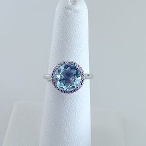 NEW Blue topaz Gemstone white gold Ring